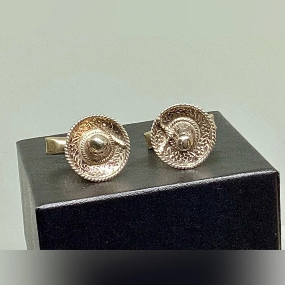 925 Sterling Silver Sombrero Hat Cuff Links Mexican